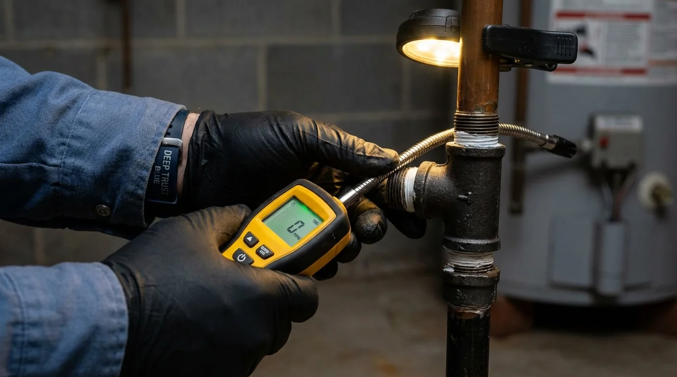 Gas leak detection with electronic sniffer by Johns Plumbing LLC in Commerce