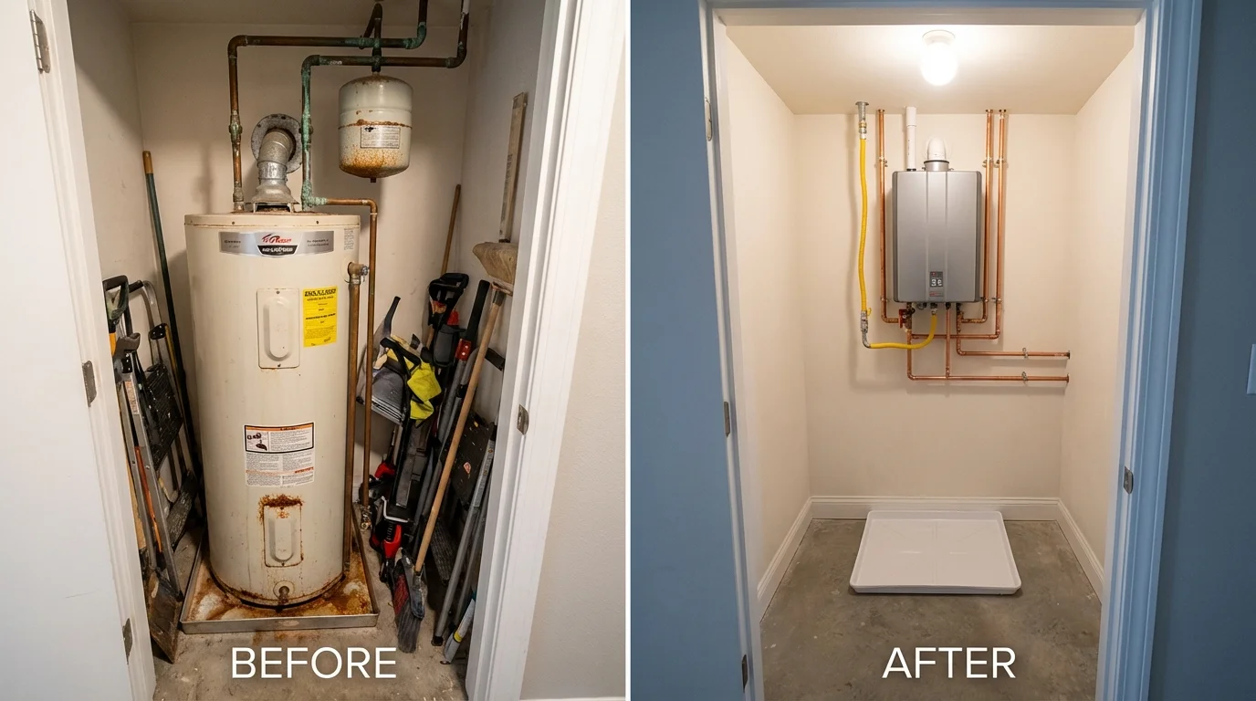 Tank water heater versus wall-mounted tankless unit comparison for Commerce, OK homeowners
